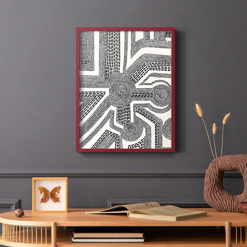 Dots and Dashes II Framed Print - Solid Wood, Red, 10" H x 8" W