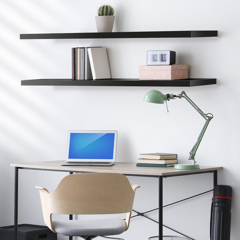 Tablettes flottantes pour salle de bain Sorbus - Tablettes extra-longues de 55 pouces pour la salle de bain, décoration murale pour la chambre à coucher, la cuisine, le salon, le rangement de livres - tablette flottante avec supports cachés (noir, paquet de 2)