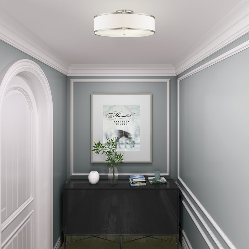 Plafonnier semi-encastré 3 lumières 18 po Berthine, Nickel brossé, Blanc rigide