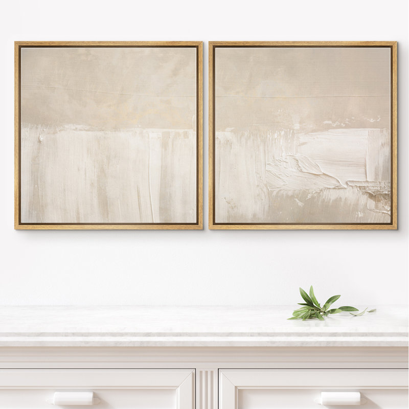 «Soft Neutral Cream Minimal Abstract Light Brush Form», reproduction d'art encadrée sur toile, Natural Floater Frame