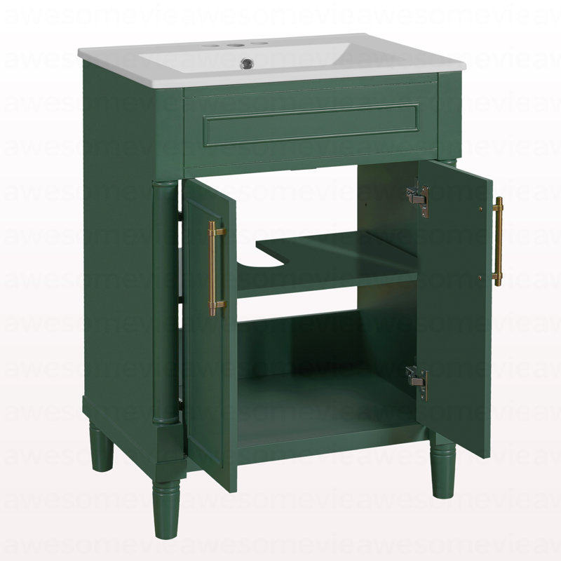 Meuble-lavabo 24 po avec lavabo intégré en céramique, meuble-lavabo à 2 portes et meuble-lavabo simple pour petite et moyenne salle de bain