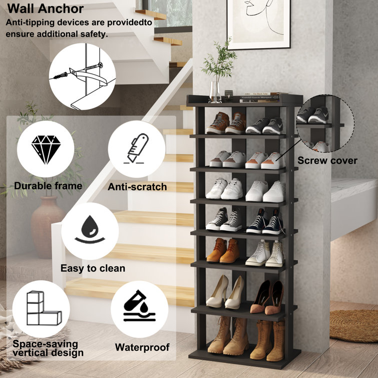 7 Tier Wooden Shoe Rack Tall Storage Shelf Unit Cabinet Organiser