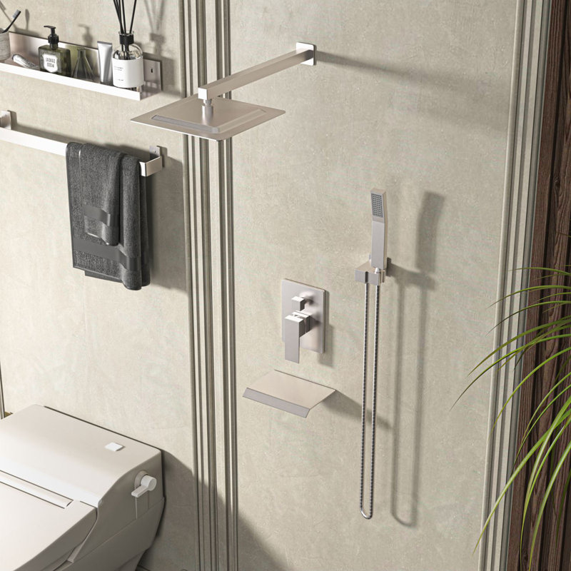 Tête de douche à pluie haute pression carrée 10 pouces et robinet de baignoire avec douche à main, pomme de douche multifonction réglable (valve incluse)