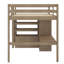 Lit mezzanine double en bois avec garde-robe intégrée, bureau, tablettes de rangement et tiroirs-575502531
