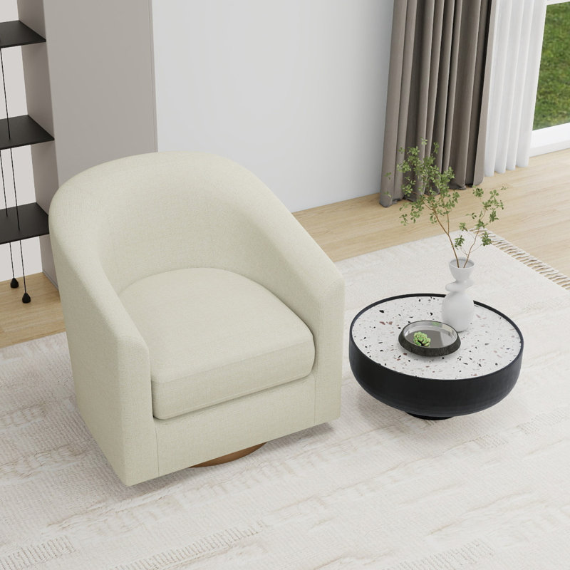 Fauteuil demi-tonneau pivotant Red Barrel Studio, Crème ; lin