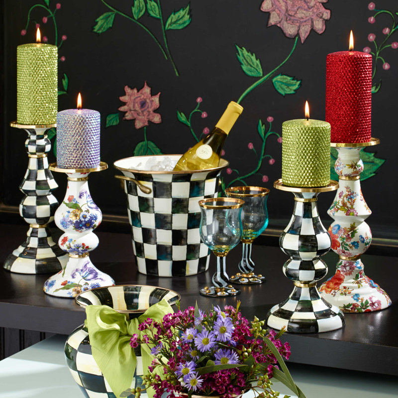 Courtly Check Medium Pillar Candlestick, 11" H x 5.75" W x 5.75" D
