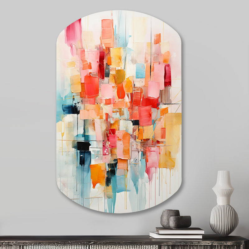 Collage Rhythms I - Abstract Collages Cylinder Shape Asymmetric Metal Wall Art, 31" H x 19" W x 1" D