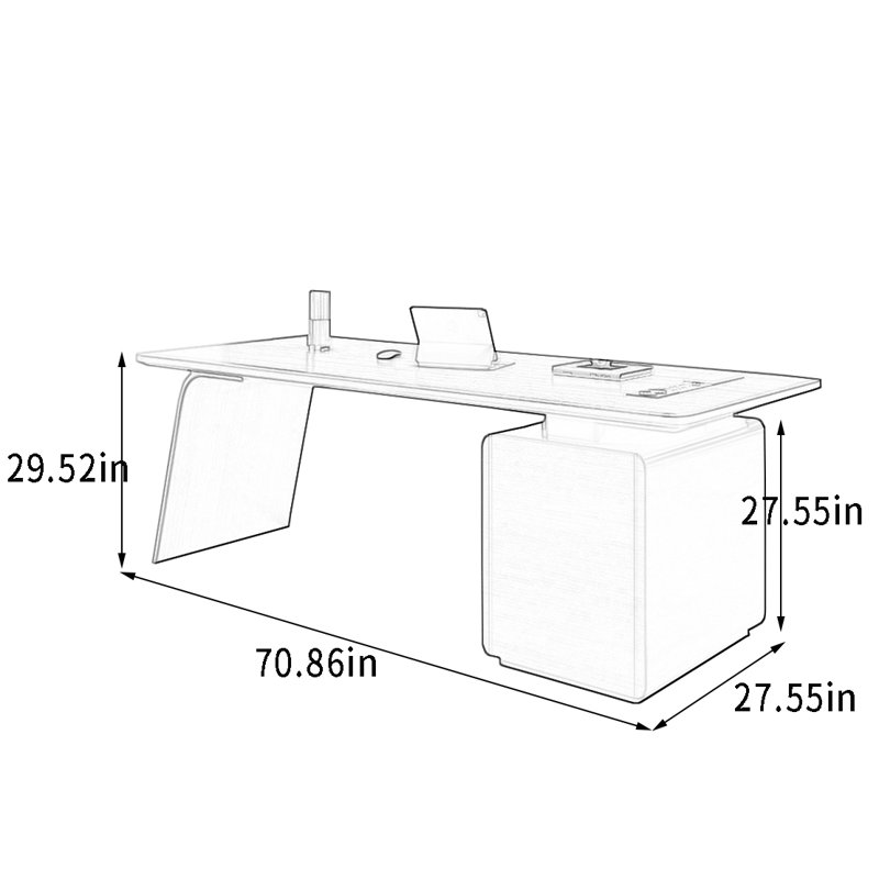 Bureau en bois avec grand rangement dissimulé, H 29,52 po x l 70,86 po x P 27,55 po