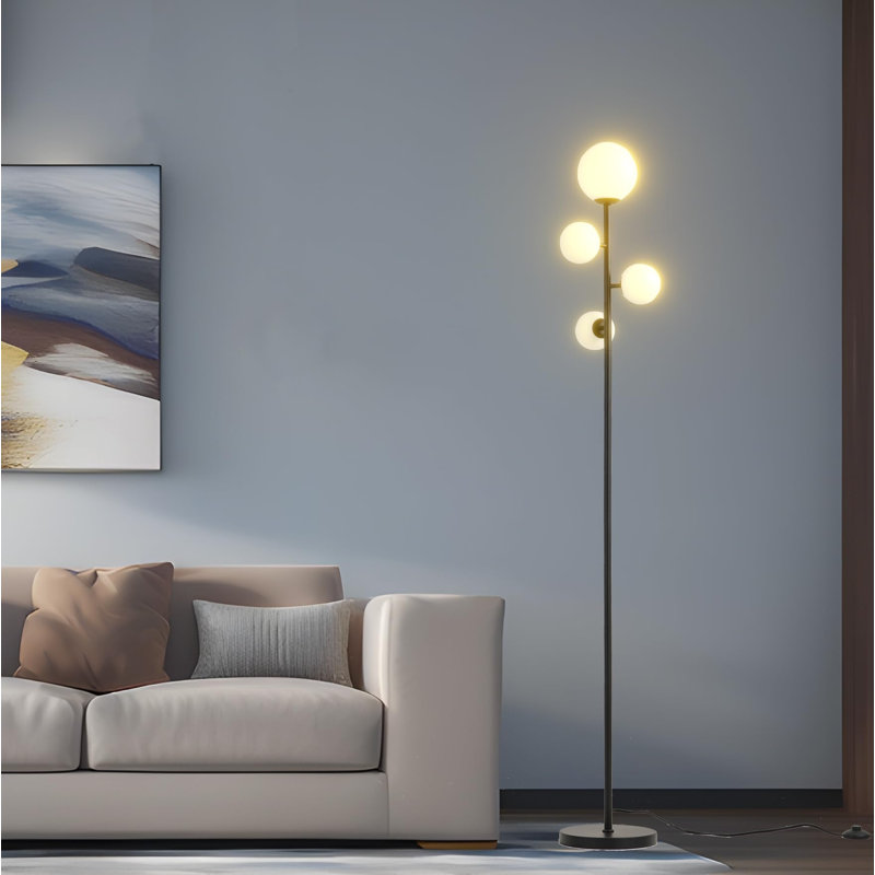 64.02'' Black LED Tree Floor Lamp, Black