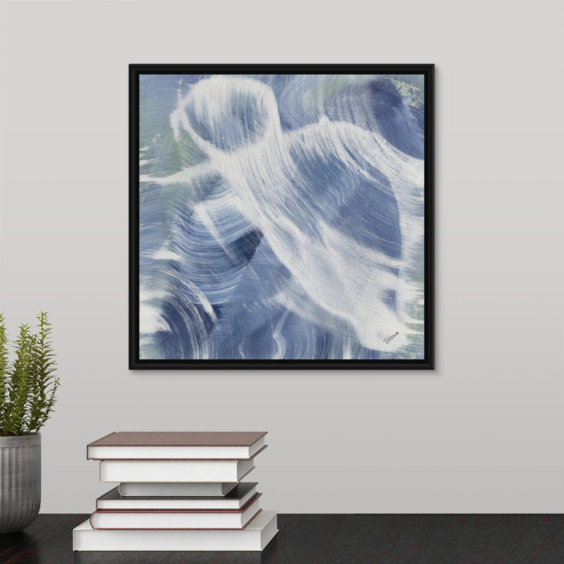 « blue aura ii », peinture sur toile, H 13,7 po x l 13,7 po x P 1,75 po, Cadre flottant noir