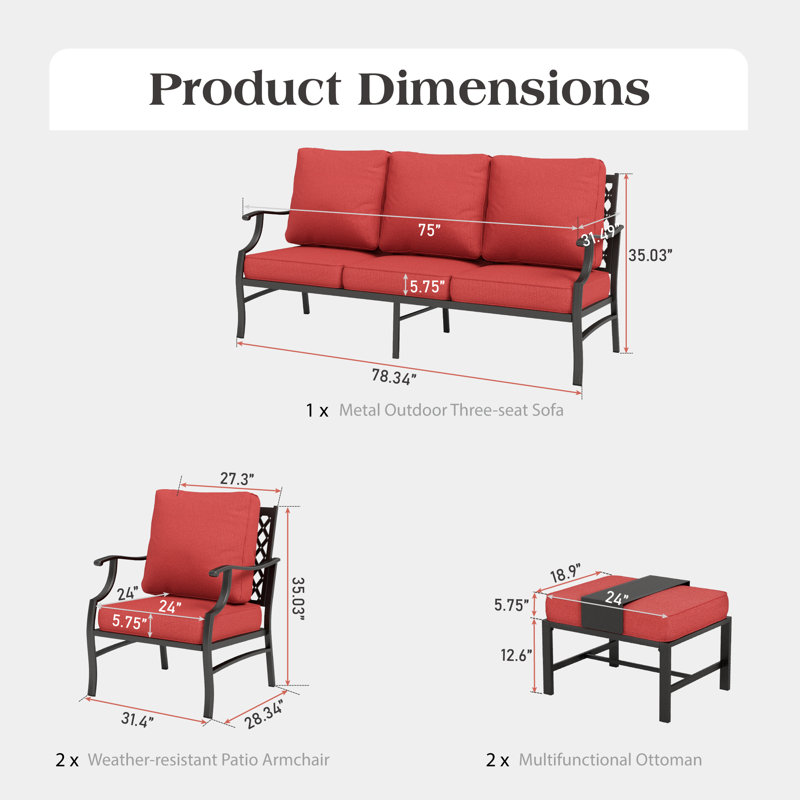 Ensemble de conversation avec coussins Asfand, Red, Non