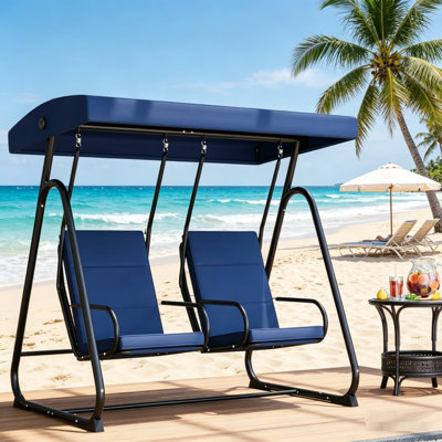 Modern Garden Swing Seat, 2 Seater Garden Swing Chair with Adjustable Tilting Canopy, Outdoor Hammock Bench,Independent Swing Sets for Backyard, Double Padded Seats- UV Protection.
