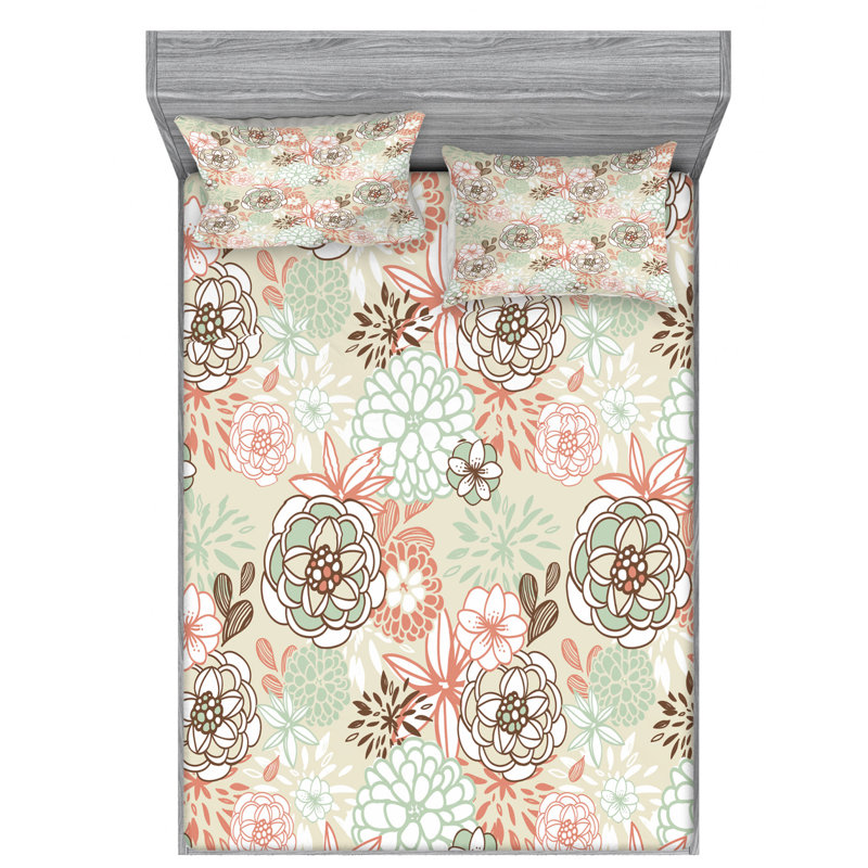 Microfiber Floral Sheet Set, Full Sheet Set + Fitted Sheet + 2 Pillowcases