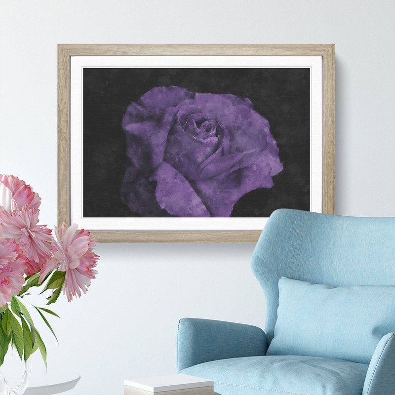 Lone Purple Rose - Picture Frame Graphic Art Print, Oak Framed, 24cm H x 33cm W x 2cm D