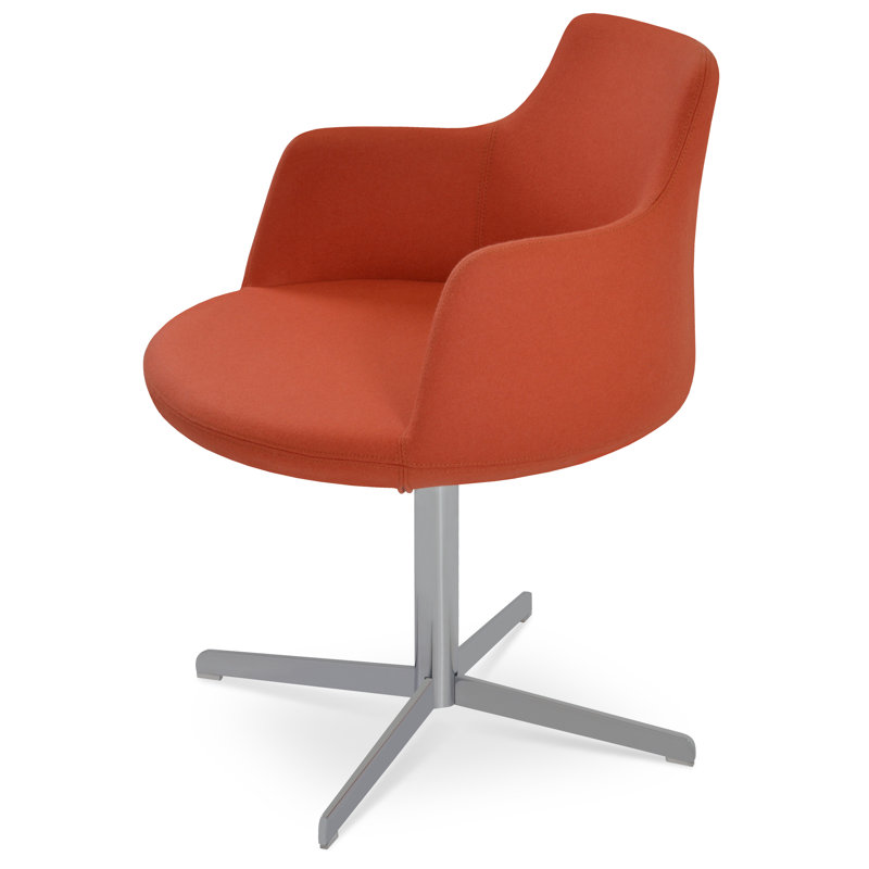 Dervish 4 Star Swivel Arm Chair, Chrome, Camira Wool - Orange