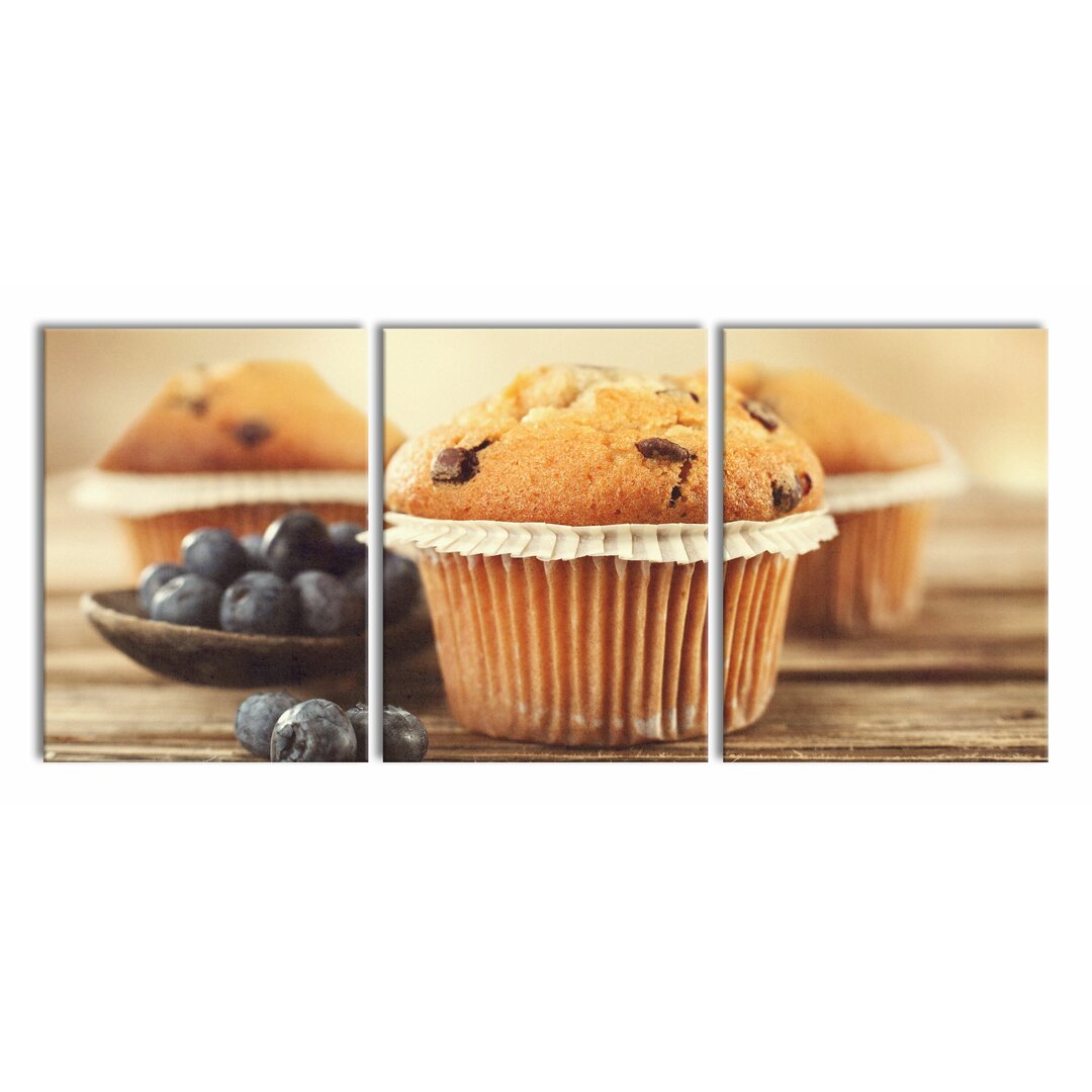 3-tlg. Leinwandbilder-Set Muffins mit Blaubeeren