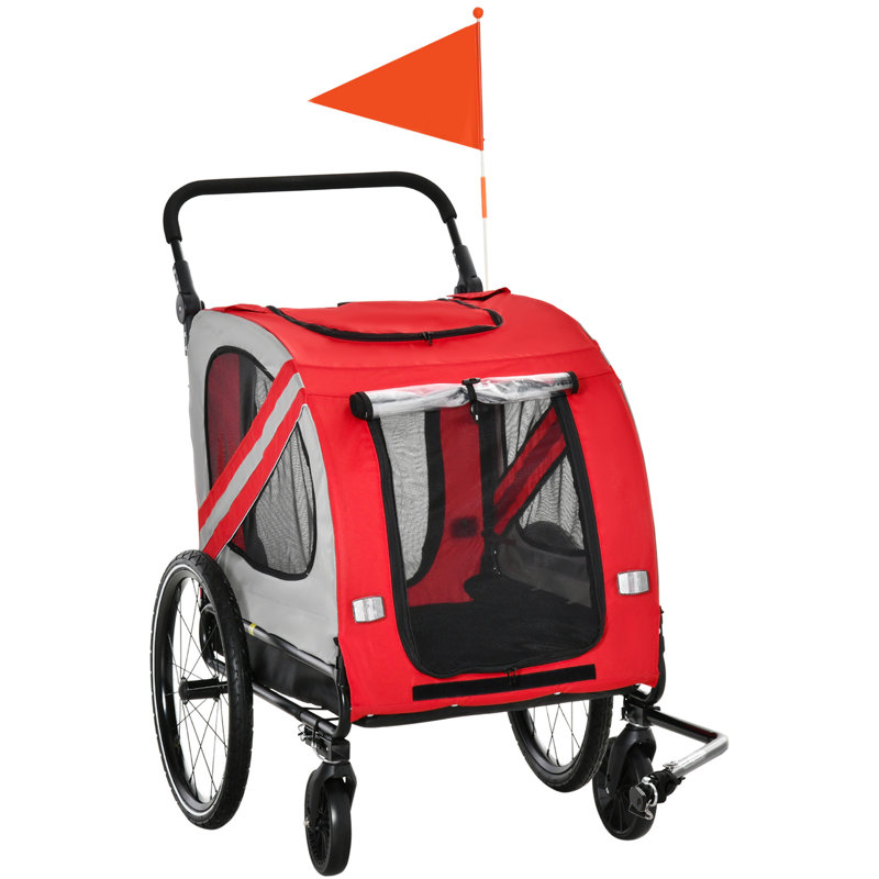 Remorque de vélo pour animaux de compagnie Aosom 2-en-1 pour petits chiens, poussette de vélo avec visibilité sur la route, remorque de chariot de vélo résistant aux intempéries, accessoire rouge