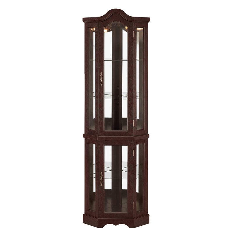 Lighted Corner Curio Cabinet With Tempered Glass Doors, Dark Brown