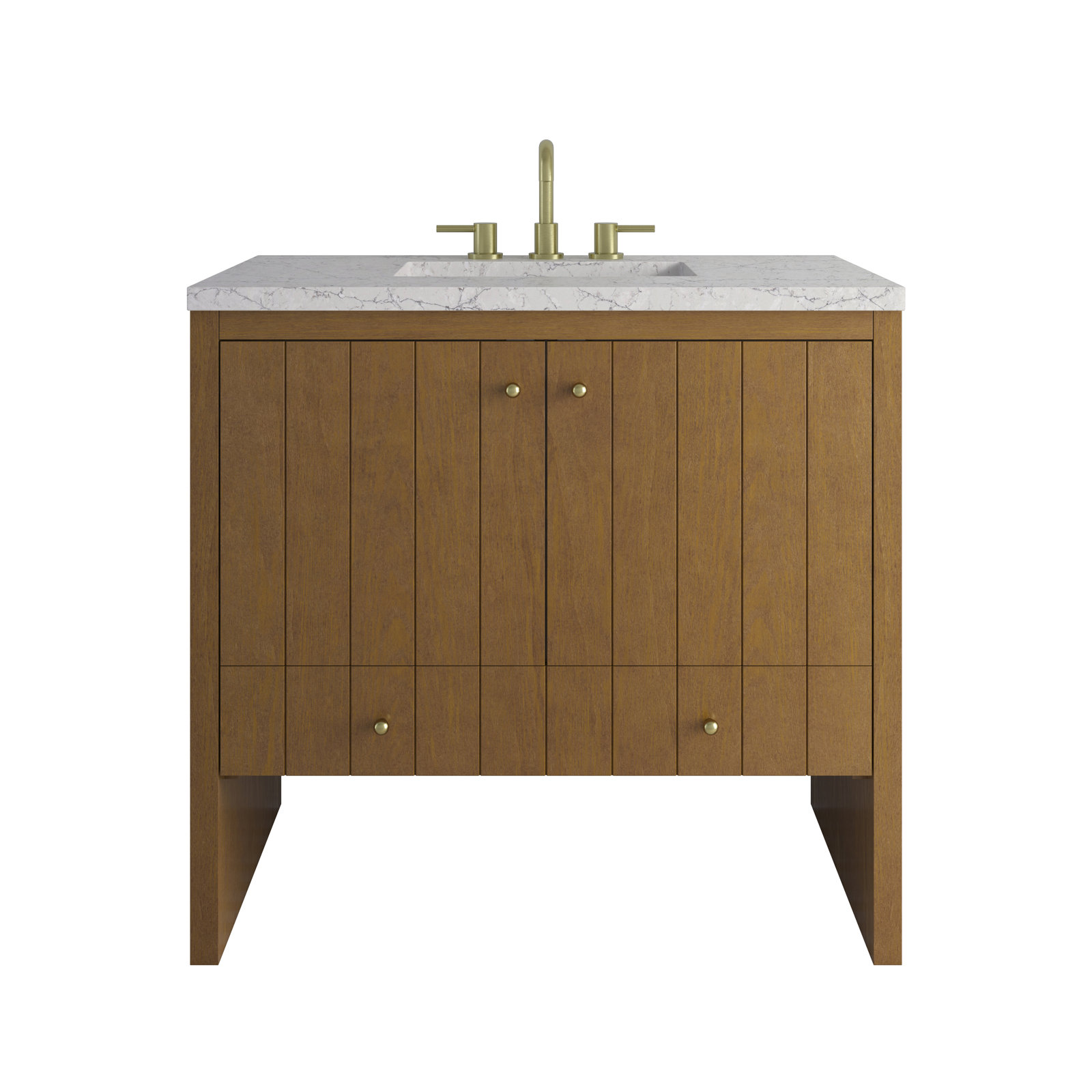 Hudson 36'' Single Bathroom Vanity, Eternal Jasmine Pearl, 8" Widespread, Honey Oak