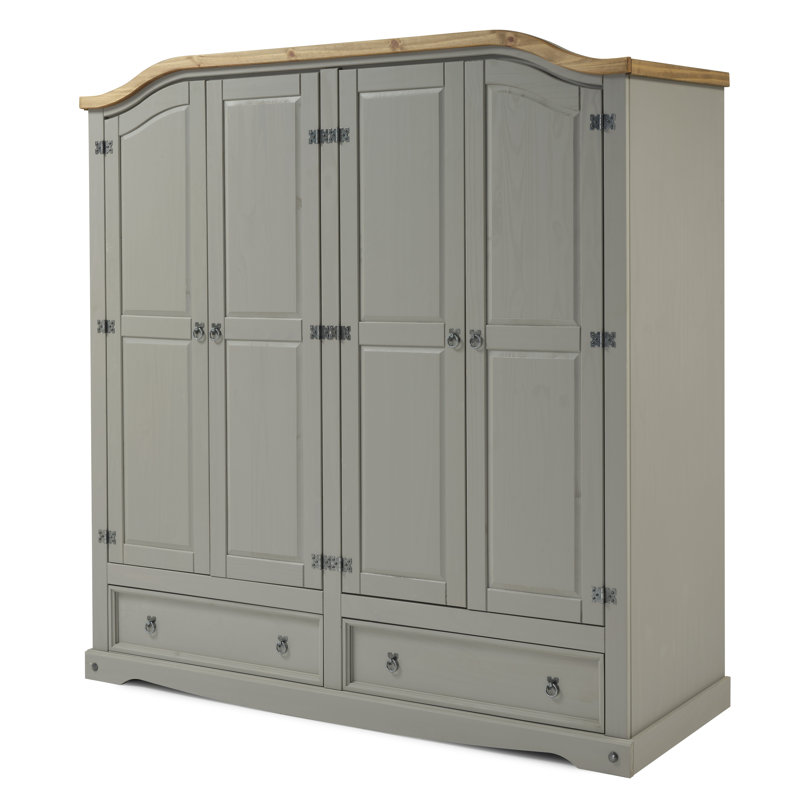 Faywood 4 Door Solid Wood Wardrobe, Distressed Grey Wax