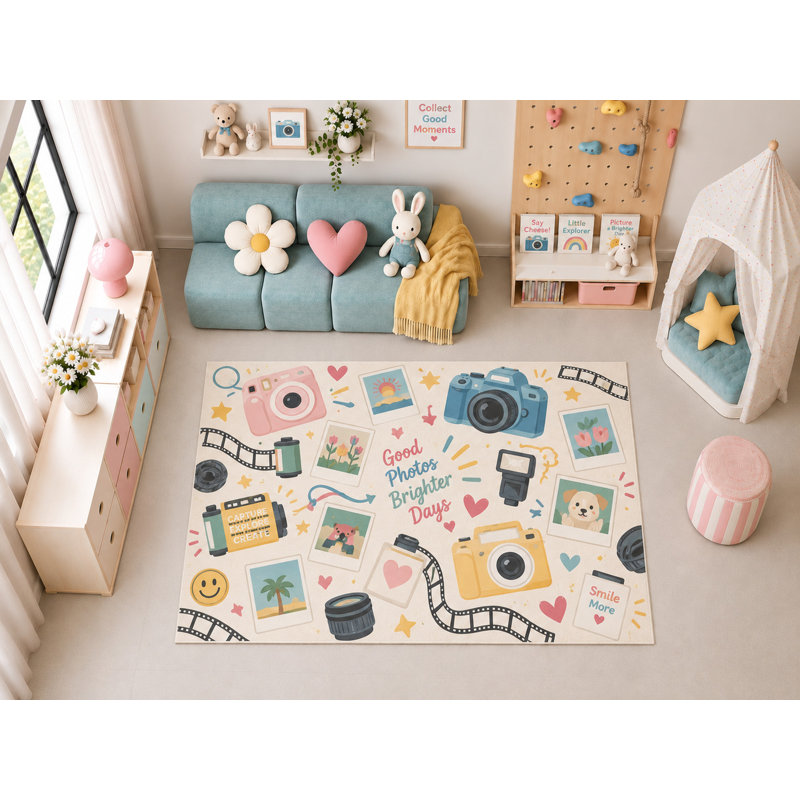 Tapis d'intérieur ultramince 152 x 213 cm (5' x 7') à motif photo, idéal pour chambre d'enfant, crèche, salle de classe ou salle de jeux. Doux et à poils courts, avec revêtement antidérapant en silicone.