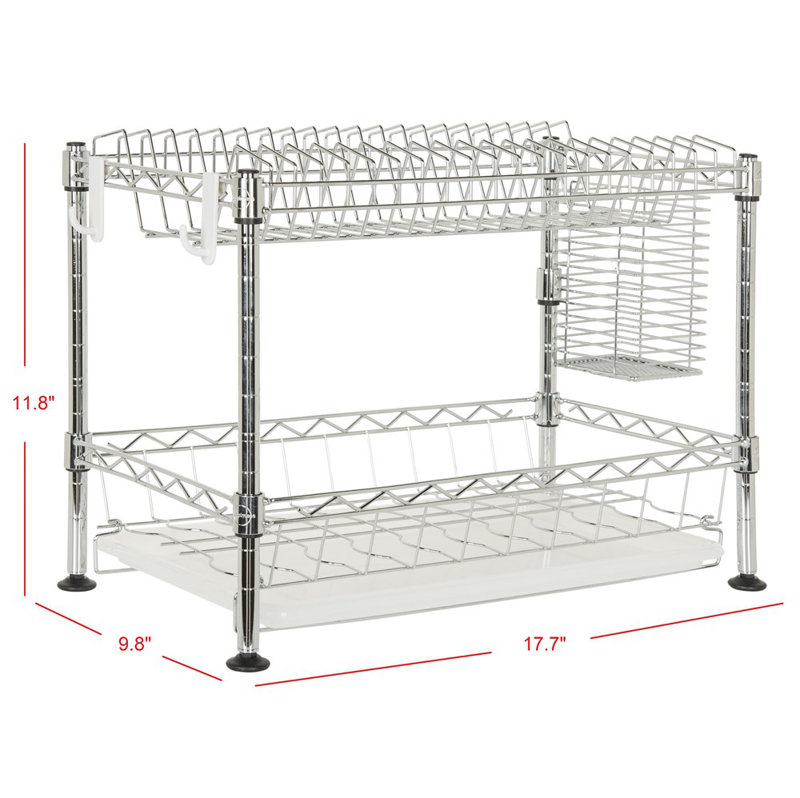 Adjustable Chrome Two-Tier Dish Rack with Utensil Cup