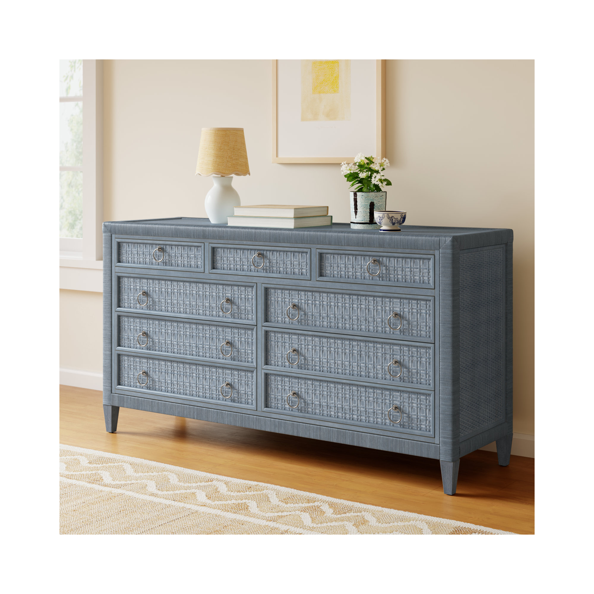 Monterey 9 Drawer 64'' W Dresser, Yes, Sea Glass, Satin Nickel