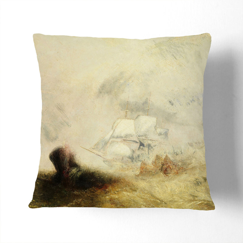 The Whale Ship Scatter Cushion with Filling, 40cm H x 40cm W x 15cm D, Stone