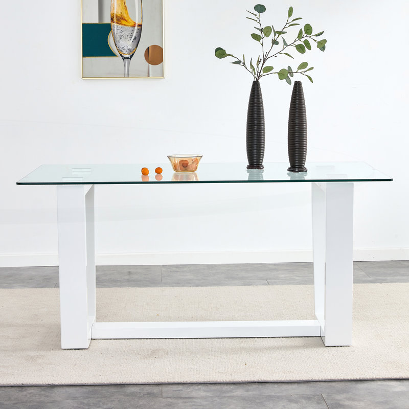 Ayanne Glass Top Dining Table, White