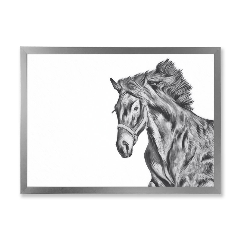 Portrait d'un cheval - Peinture sur toile, Toile argentée avec cadre d'angle fermé, H 16 po x l 32 po