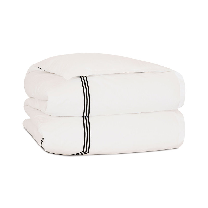 Tessa Percale Duvet Cover, Super Queen Duvet Cover, Ivory/Black