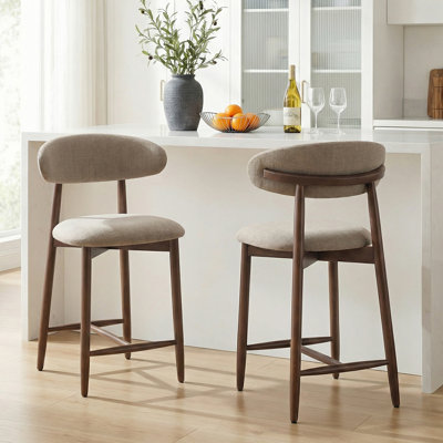 Tabouret de bar rembourré à hauteur de comptoir avec pieds en bois massif