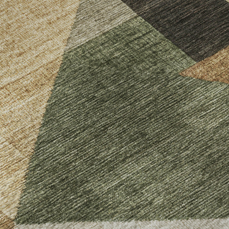 Premium Machine Washable Mayfield AMF2365 Geometric Rug, Fern, 9' x 12'