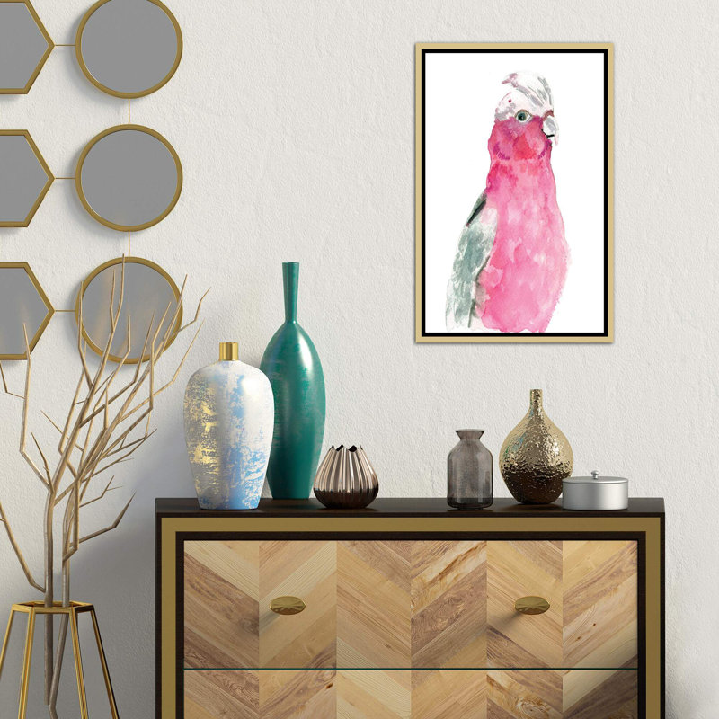 " Fuschia Feathers " by Albina Bratcheva, 26" H x 18" W x 1.5" D, Gold Framed Canvas