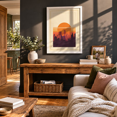 Cityscape at Sunset Retro - Framed Print