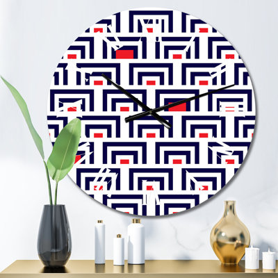 Carrés géométriques bleus et rouges - Horloge murale à motifs