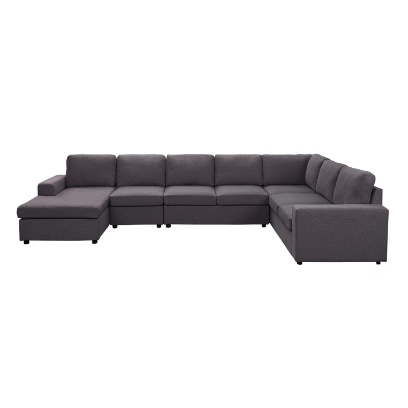 Canapé modulaire de 146,5 pouces avec méridienne réversible et revêtement en lin, parfait pour un siège personnalisable et confortable