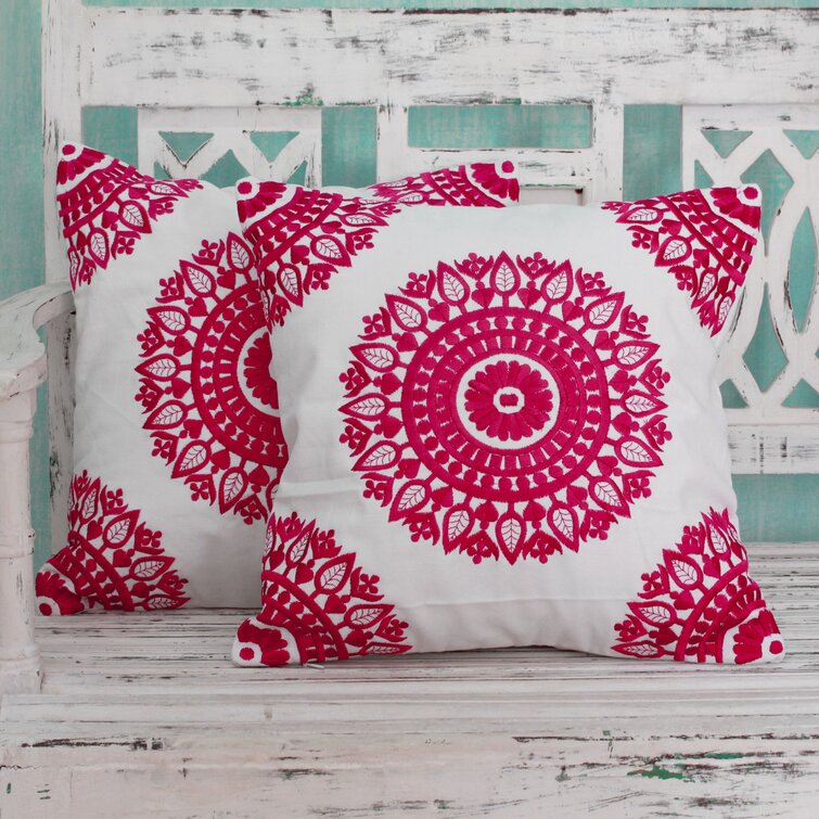 Set Of 2 Embroidered Decorative Pillows - Pink Accent Pillows With