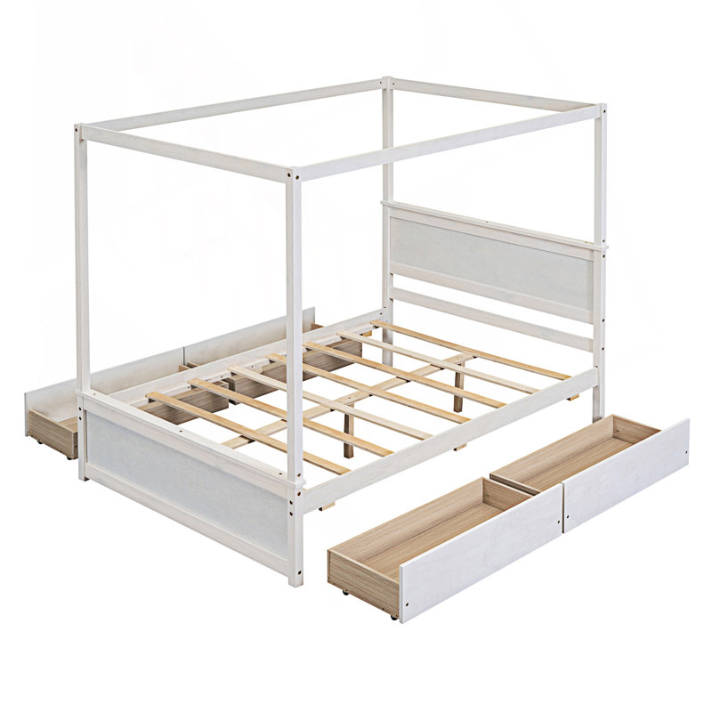 Canopy Bed With 4 Drawers, Full Size Canopy Platform Bed With Support Slats, Bedframe