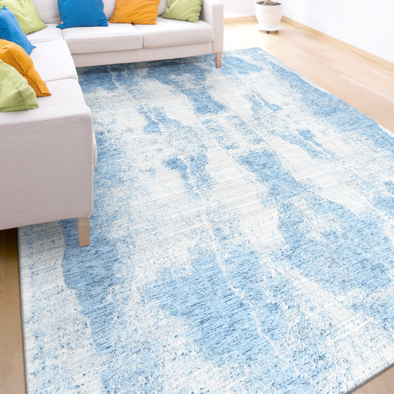 Tapis bleu / gris Jacquard tissé à la main de haute qualité, Rectangle 6 pi x 9 pi