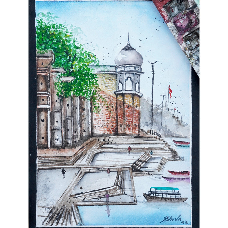 Banaras Ghat | Aquarelle | Œuvre d'art par Shiva