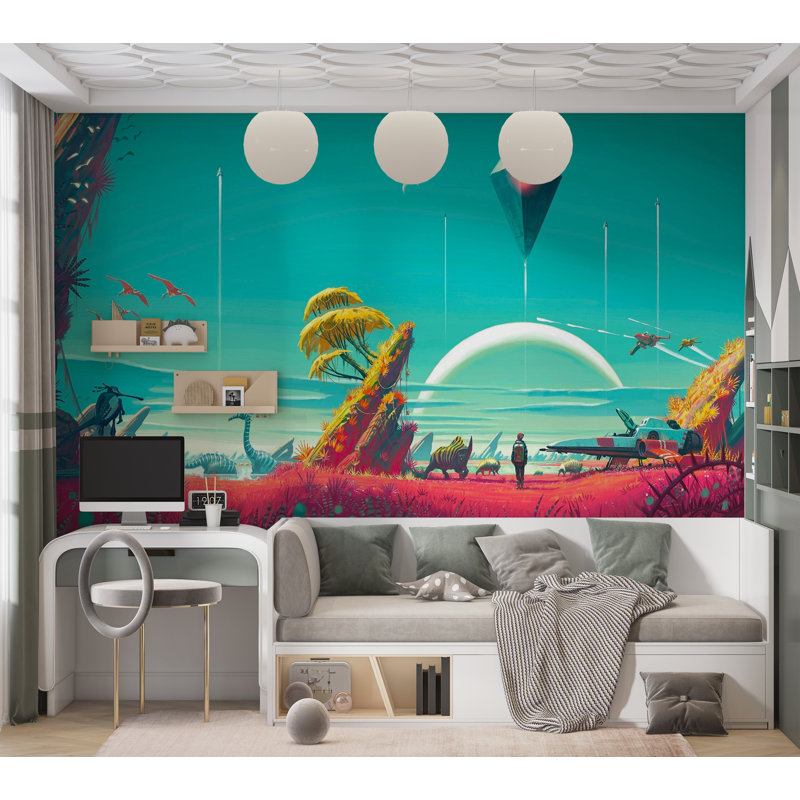 Papier peint de qualité supérieure - Paysage futuriste, L 96 po x l 120 po