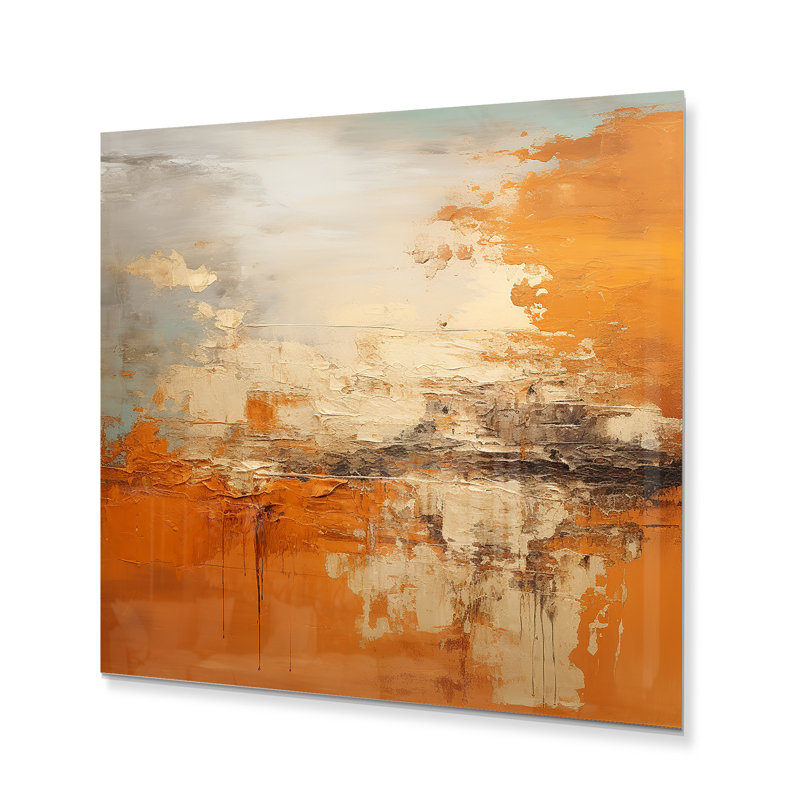 Cuivre lueur - impression de paysage abstrait sur métal, H 16 po x l 16 po x P 1 po