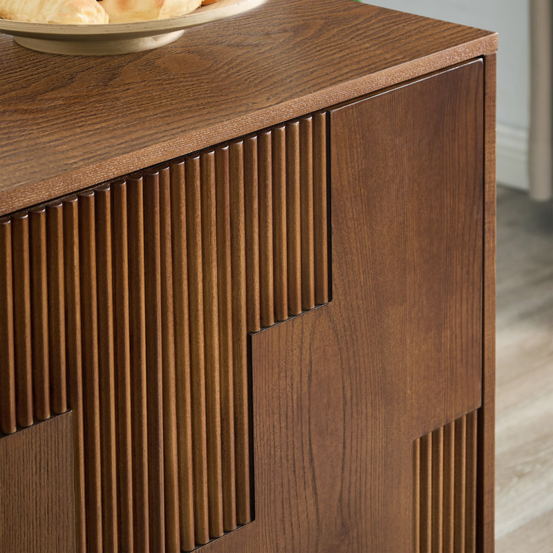 Buffet 44,3 "de style Mid-Century moderne avec rangement, 3 portes et tablettes, Brown