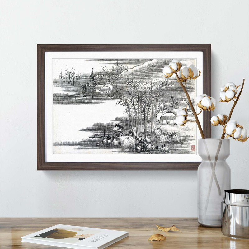 Landscape Vol.11 by Gong Xian - Picture Frame Drawing Print, 48cm H x 65cm W x 2cm D, Walnut Framed