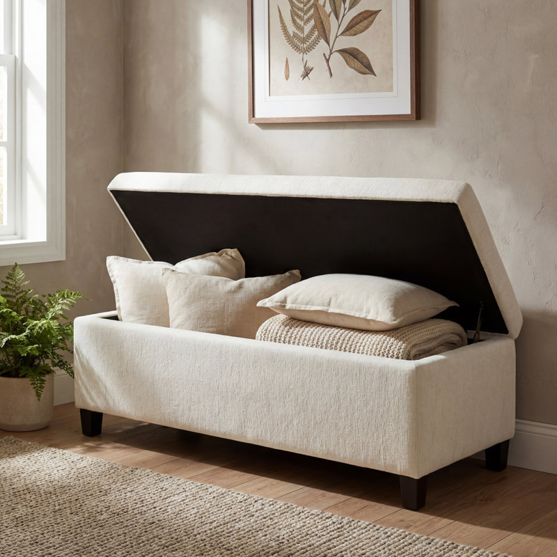 Marquila 51" Wide Rectangle Storage Ottoman, White Boucle