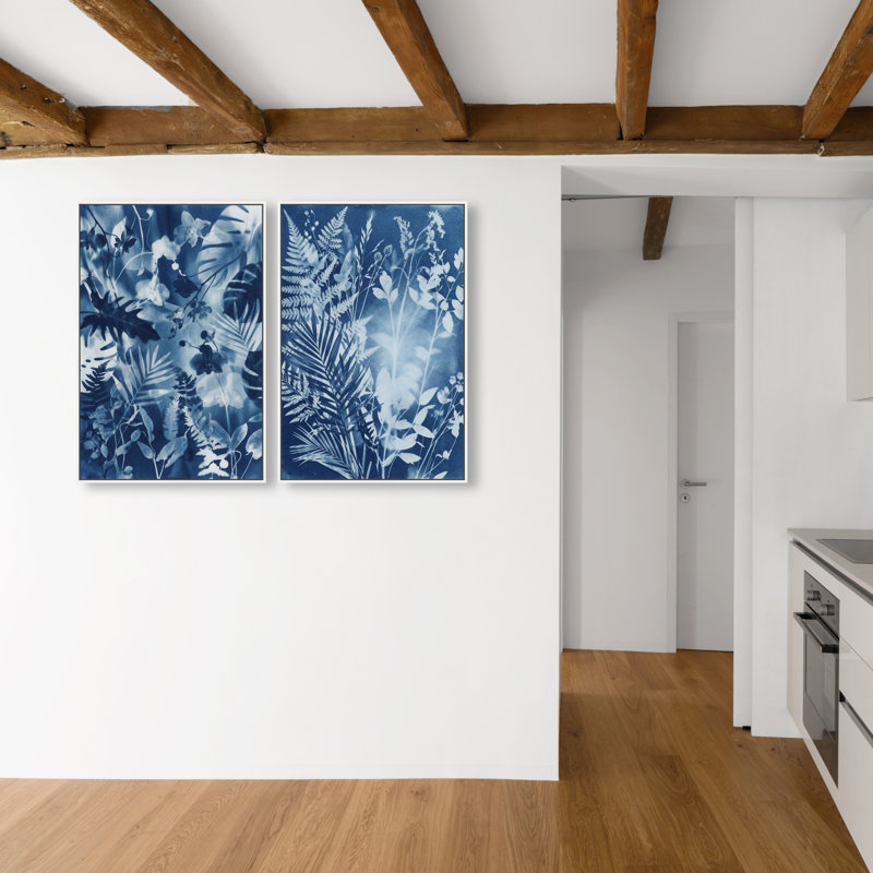 Blue Folliage Set Set by Oliver Gal, 25"H x 37"W, White Floater Frame
