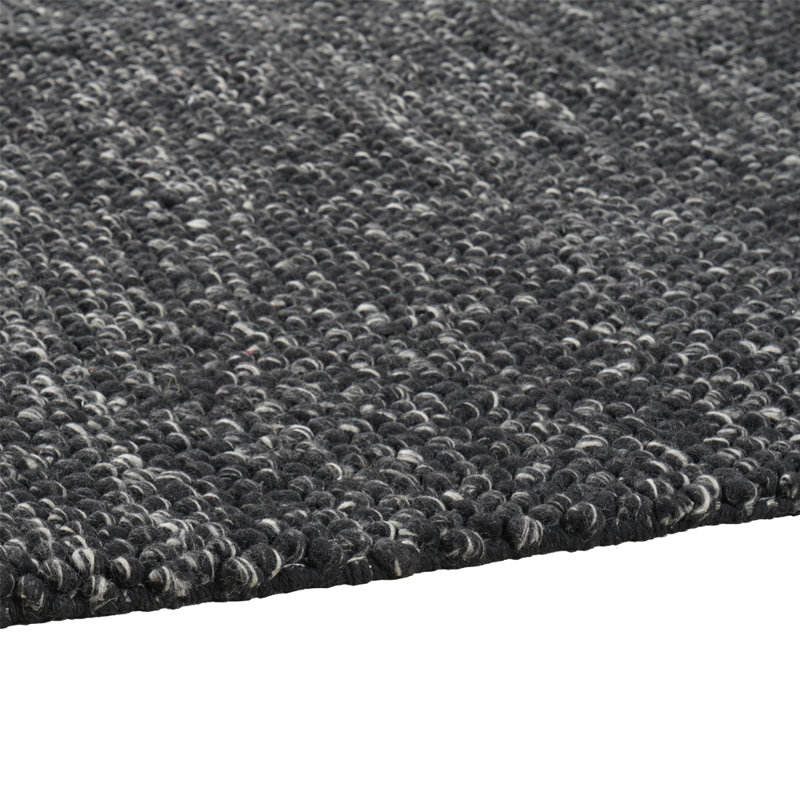 Wool Area Rug in Black, Round 4'11"