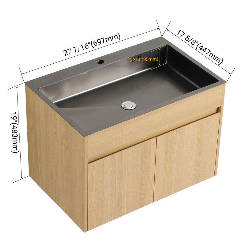Meuble-lavabo simple 28 po avec comptoir en acier inoxydable 28 po