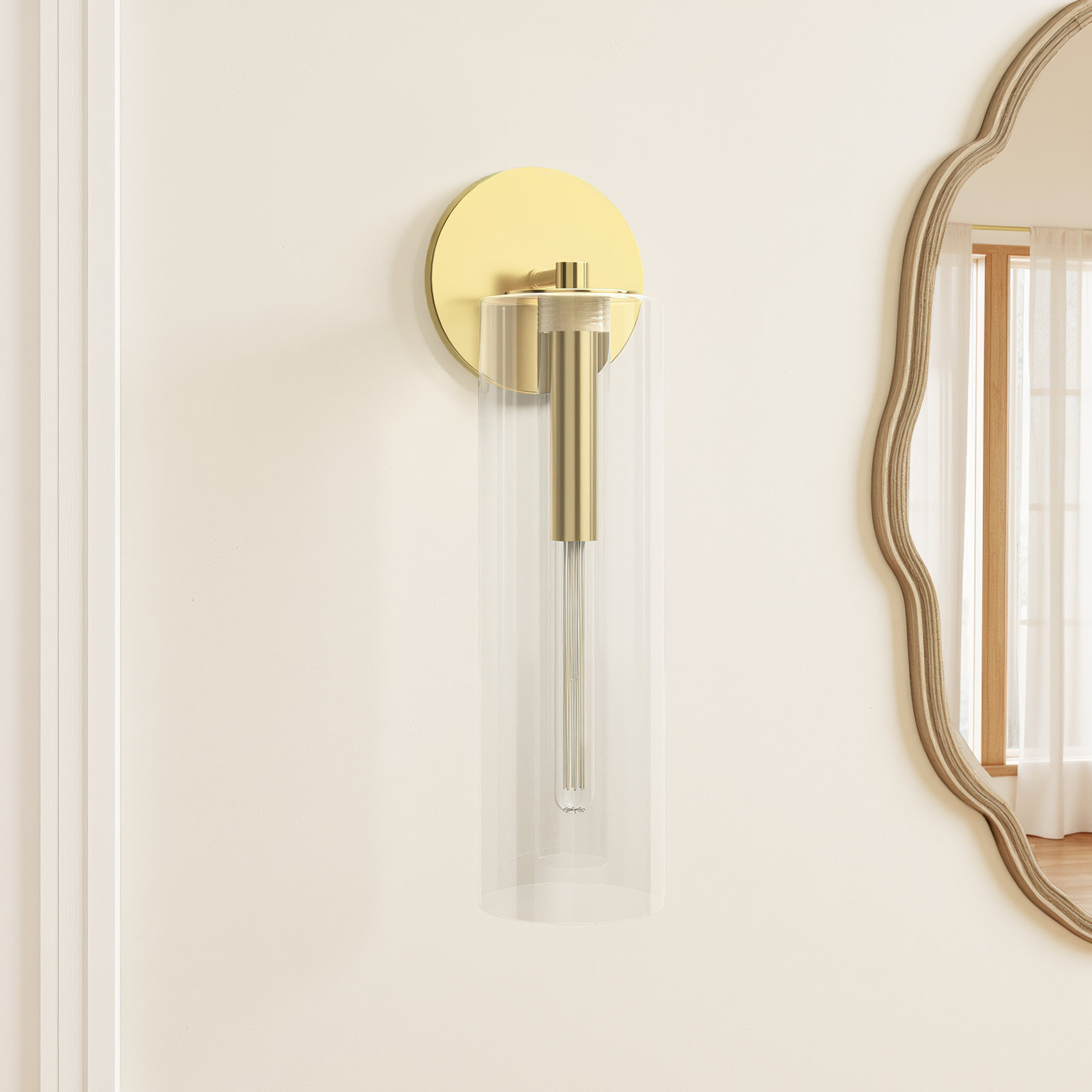 Adreille Single Light Glass Dimmable Armed Sconce, Aged Brass